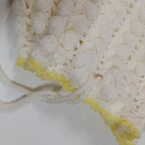 Vintage Hand Crochet Baby Gown White w/ Yellow Trim - Picture 7 of 8